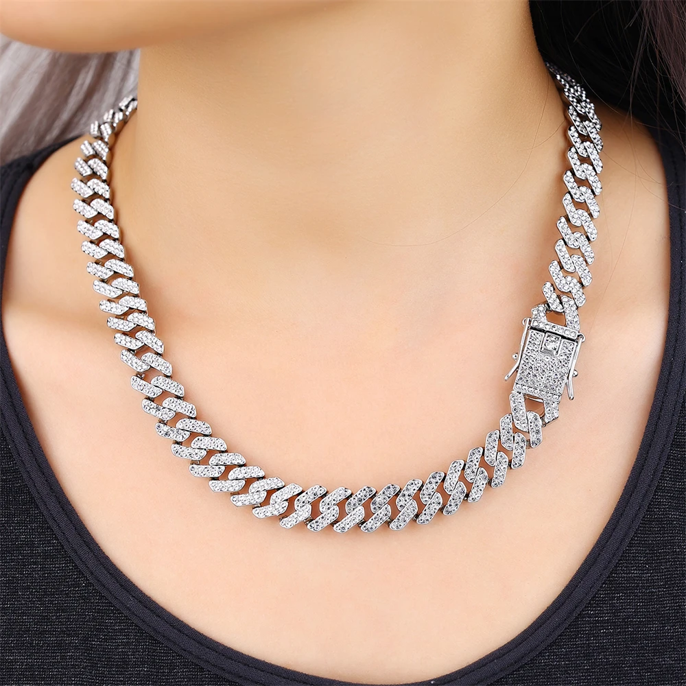 Цепь мужская из кубинской цепи с фианитами 12 мм 2 ряда