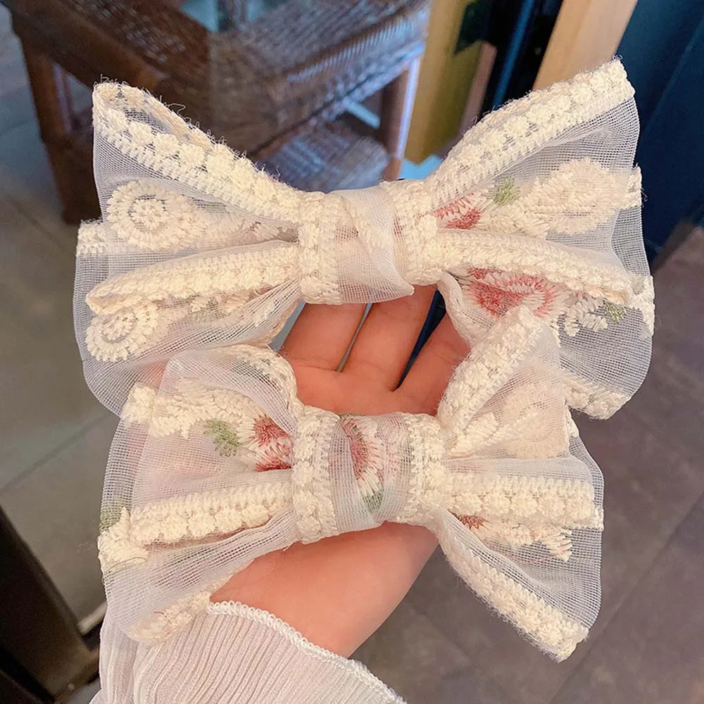 

Girls Simple Women Rose Flower Long Ribbon Korean Hair Clip Hair Accessories Bow Hairpin Spring Clip