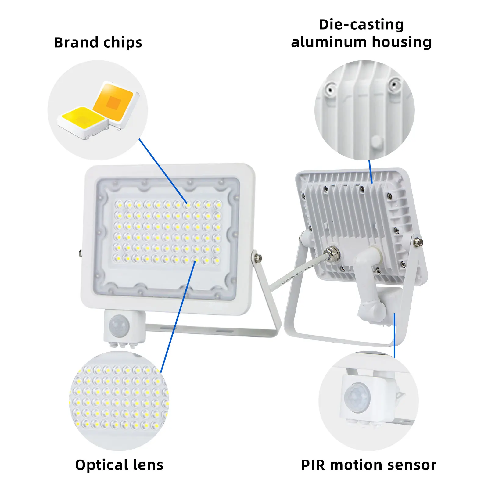 Купить Уличный светодиодный прожектор 20 Вт 30 Вт 50 Вт с датчиком движения, тонкий светодиодный светильник, белый отражатель 220 В, наружный светильни...