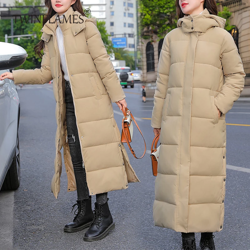 TWINFLAMES Winter New Cotton-padded Jacket Women Length Loose Padded Jacket Korean Women's Thick Coat Bread Coat a Hoodie Women