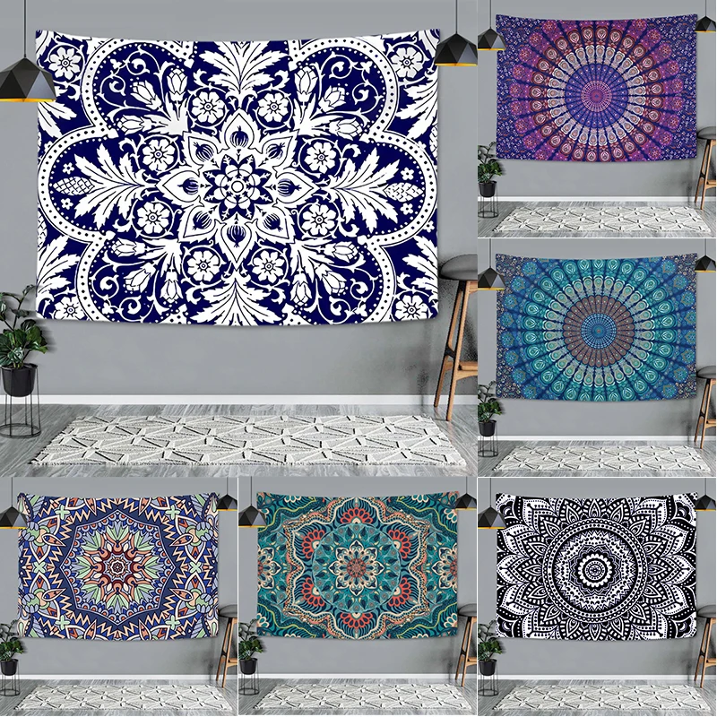 

Mandala Wall Hanging Tapestry Bohemian Flower Polyester Wall Carpet Psychedelic Hippie Geometric Stripe Bachground Cloth