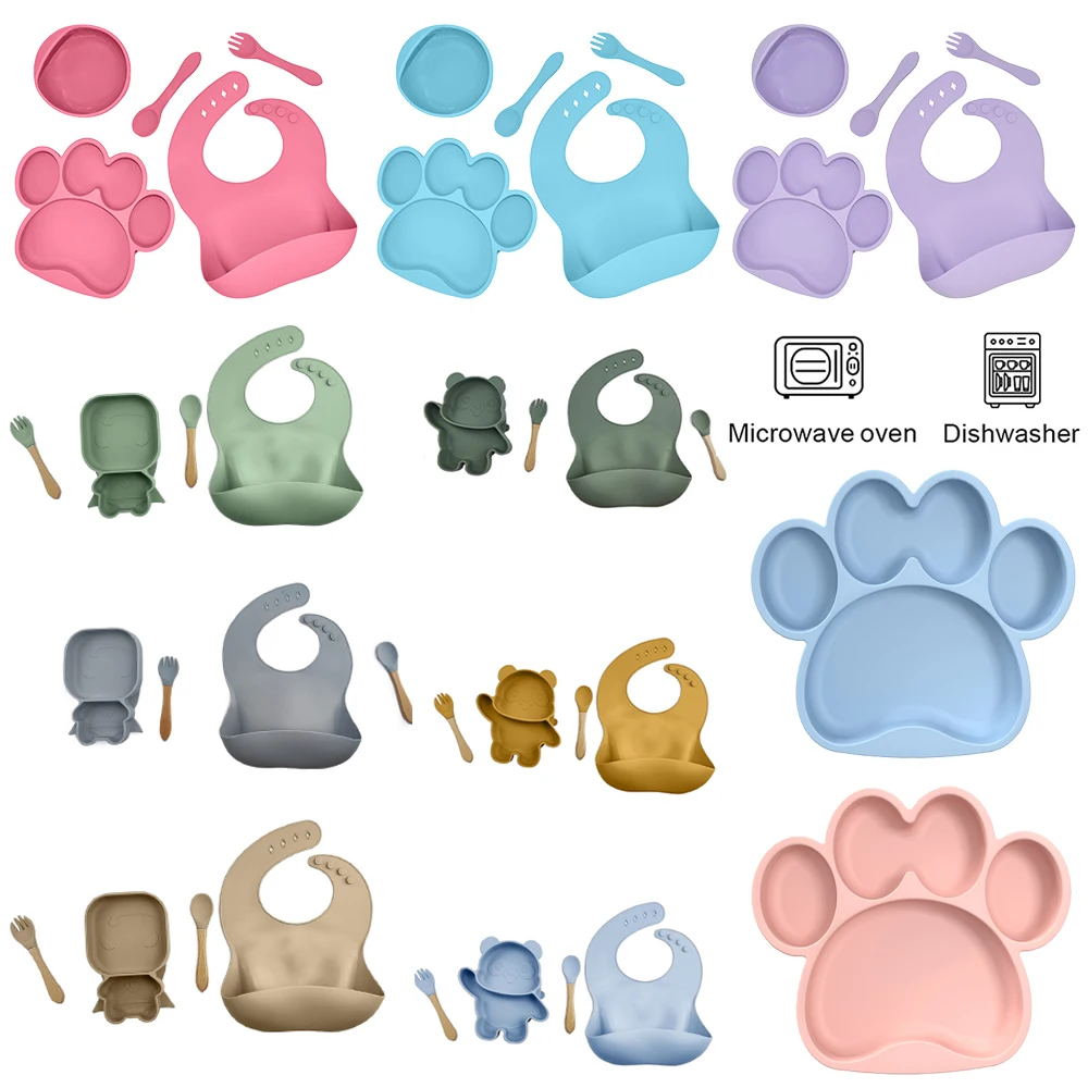 

Baby Soft Silicone Food Tableware Set Microwaveable Silicone Child Sucker Bowl Kids Solid Feeding Dish Children Feeding Supplies