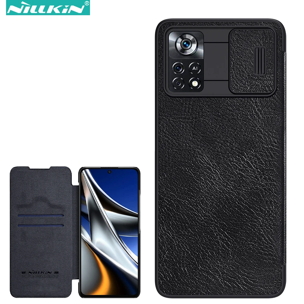 

Nillkin Qin Pro Flip Leather Case for Xiaomi Poco X4 Pro 5G, Luxury Business Lens Sliding Cover with Card Slot Back Cover