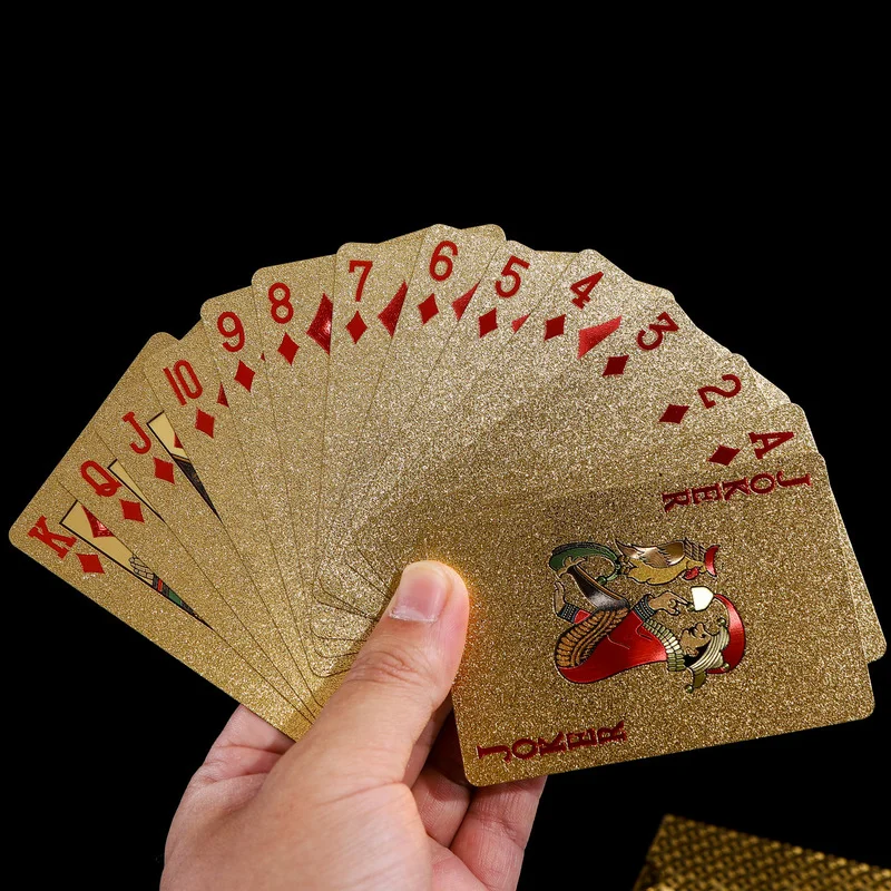 

Gold Playing Cards Plastic Poker Game Deck Foil Pokers Pack Magic Cards Waterproof Card Gift Collection Gambling Board Game