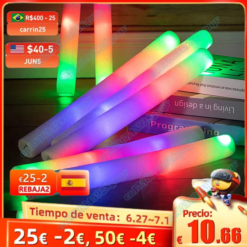 12/15/30/60Pcs/Lot Glow Sticks Bulk Colorful LED Foam Stick Glow Sticks Cheer Tube RGB LED Glow in the Dark Light for Xmas Party