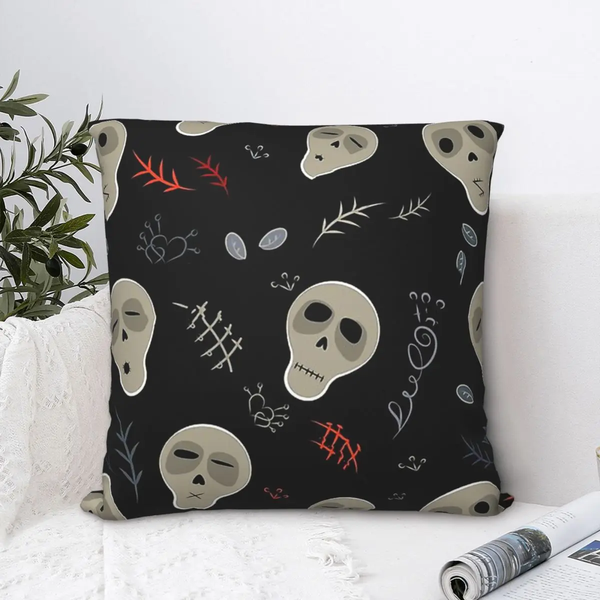

Scull Throw Pillow Case Halloween Ghost Fear Pumpkin Short Plus Cushion Covers Home Sofa Chair Decorative Backpack