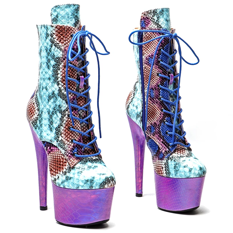 Leecabe 17CM/7Inches Snake Upper two colour Mix  High Heel platform Boots Closed toe  Pole Dance boot