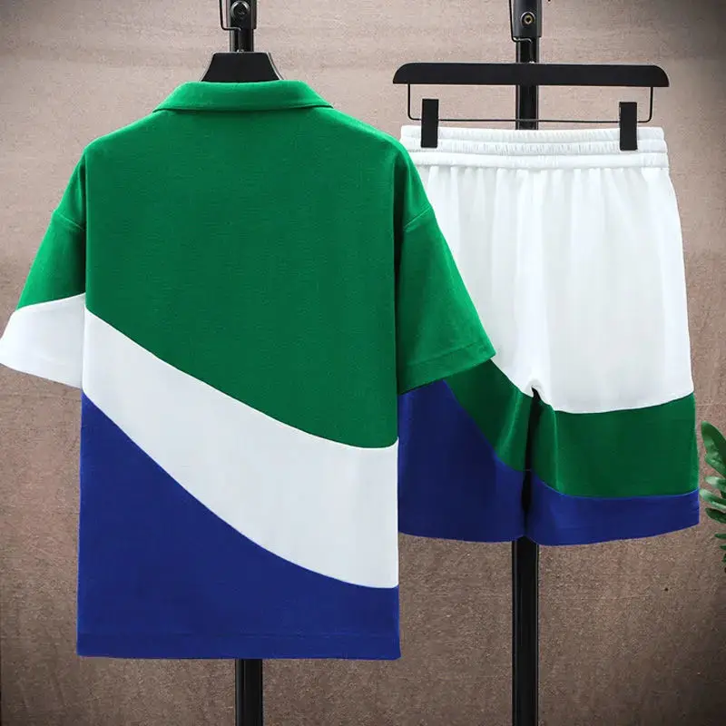 Summer Men's Suit Ice Silk Fashionable Casual Sports Shorts Set with Handsome POLO Shirt Men's Short-sleeved T-shirt