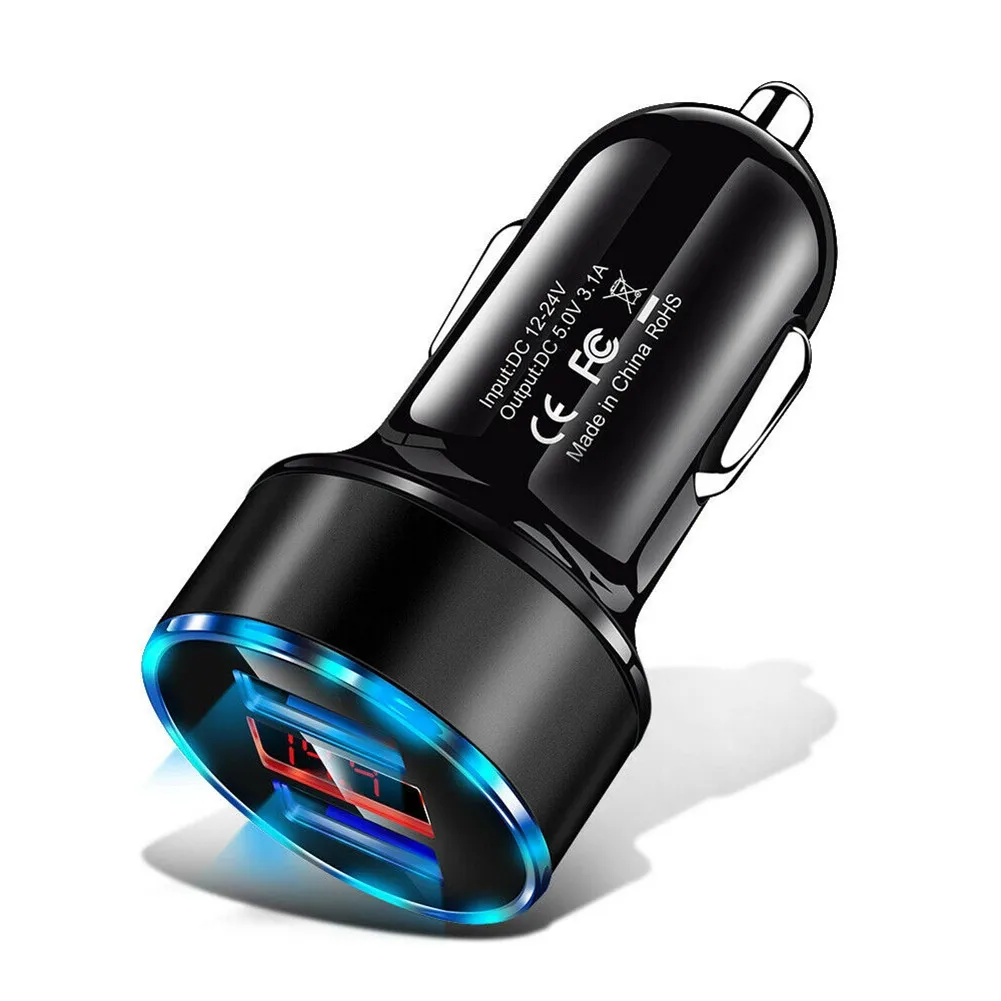 

3.1A Dual Ports USB Car Cigaret Charger Lighter Digital LED Voltmeter Black 12V 24V Waterproof Dual USB Ports