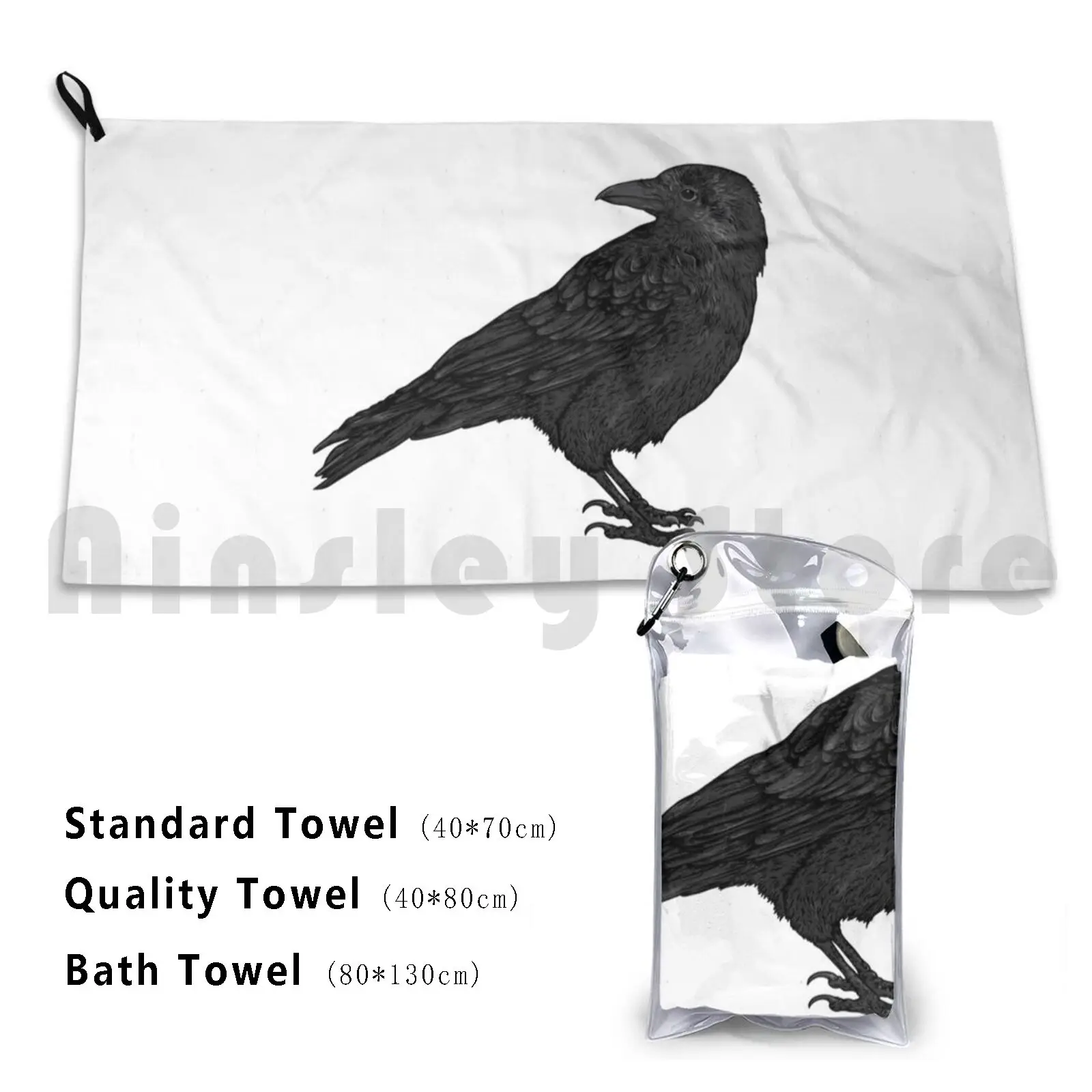 

Raven Bath Towel Beach Cushion Crow Poe Gothic The Raven Blackbird Edgar Allan Poe Jackdaw Magpie Nevermore Raven