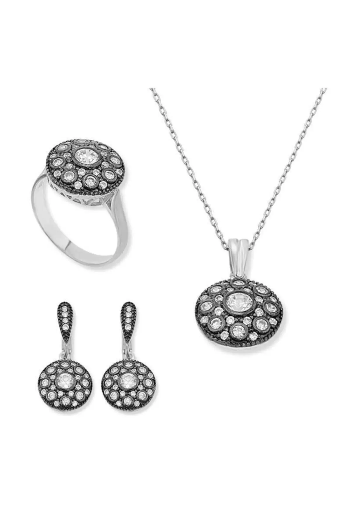 

Women's Silver Diamond Model Set, earring pendant ring