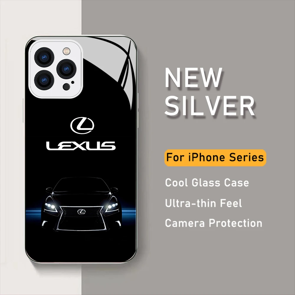 

Luxury LEXUS sports cool car Metallic-Color Phone Case For iPhone 14 13 12 11 Pro Max X XS XR 7 8 SE 2020 Plus Glass Hard Cover