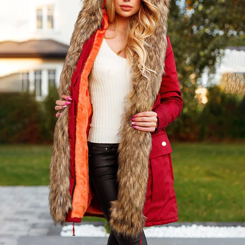 New 2023 Winter Fake Fox Fur Coat Female Thick Fur Collar Solid Fur Overcoat OutwearArrival Luxury Women Faux Fur Hooded Jacket