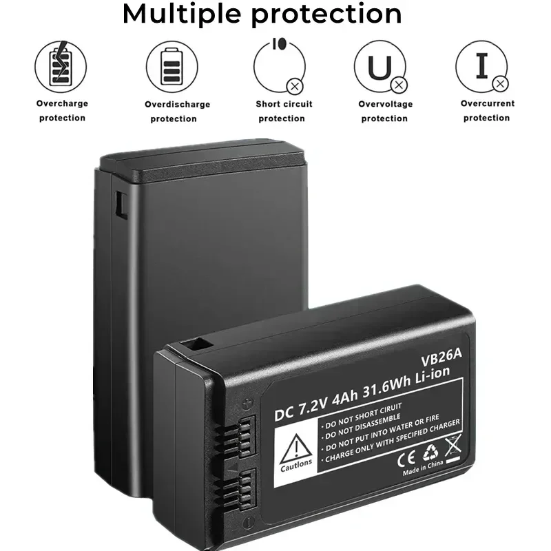 Фото Аккумулятор Li-Ion 7.2V VB26A VB26B для фотосветильников серии V1, круглой формы, совместимый с V1S V1C V1N V1F V1O V №1