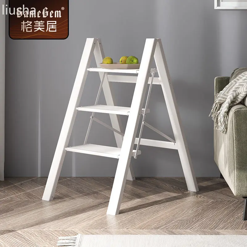 

Small ladder household folding herringbone ladder thickened aluminum alloy flower stand ladder stool three-step shelf shelf