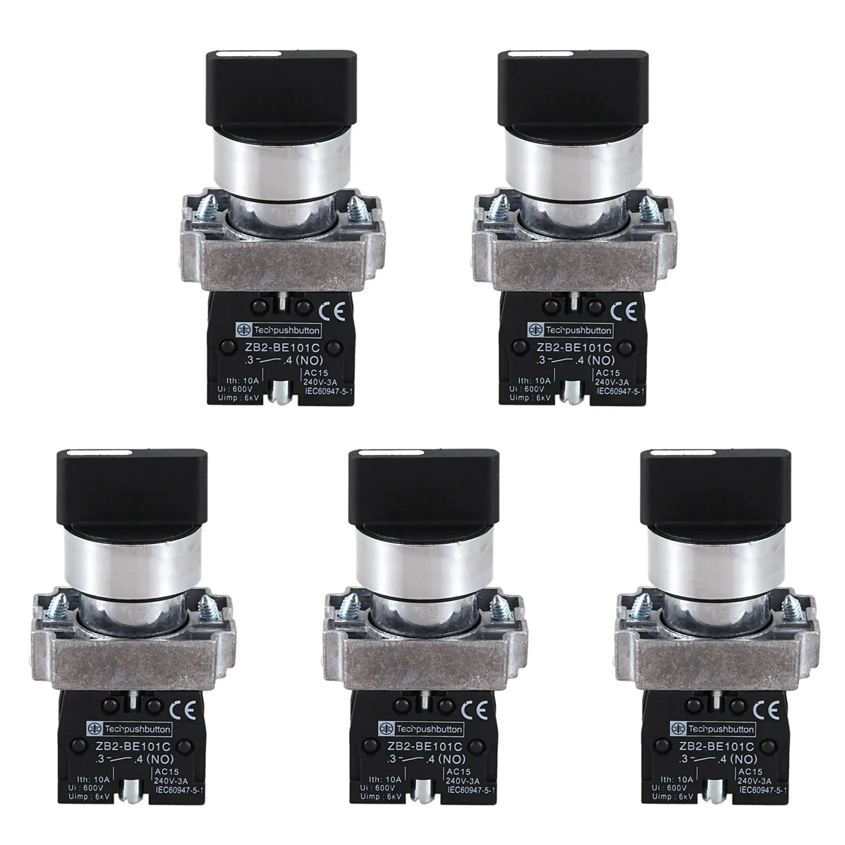 

5Pcs 22mm Latching 2 NO 3-Position Selector Select Switch ZB2-BE101C Black
