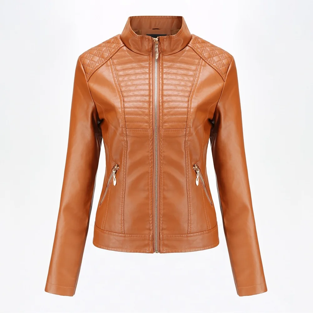 Kenntrice Women PU Leather Jacket 2022 Spring Autumn Thin Outerwear Short Casual Stand Collar Female Motorcycle Slim Coat