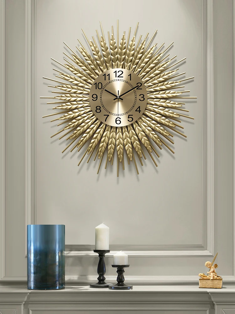 

Nordic Wrought Iron Wheat Ear Sunflower Wall Clocks Home room 3D Wall Mural Ornaments Restaurant Wall Sticker Decoration Crafts