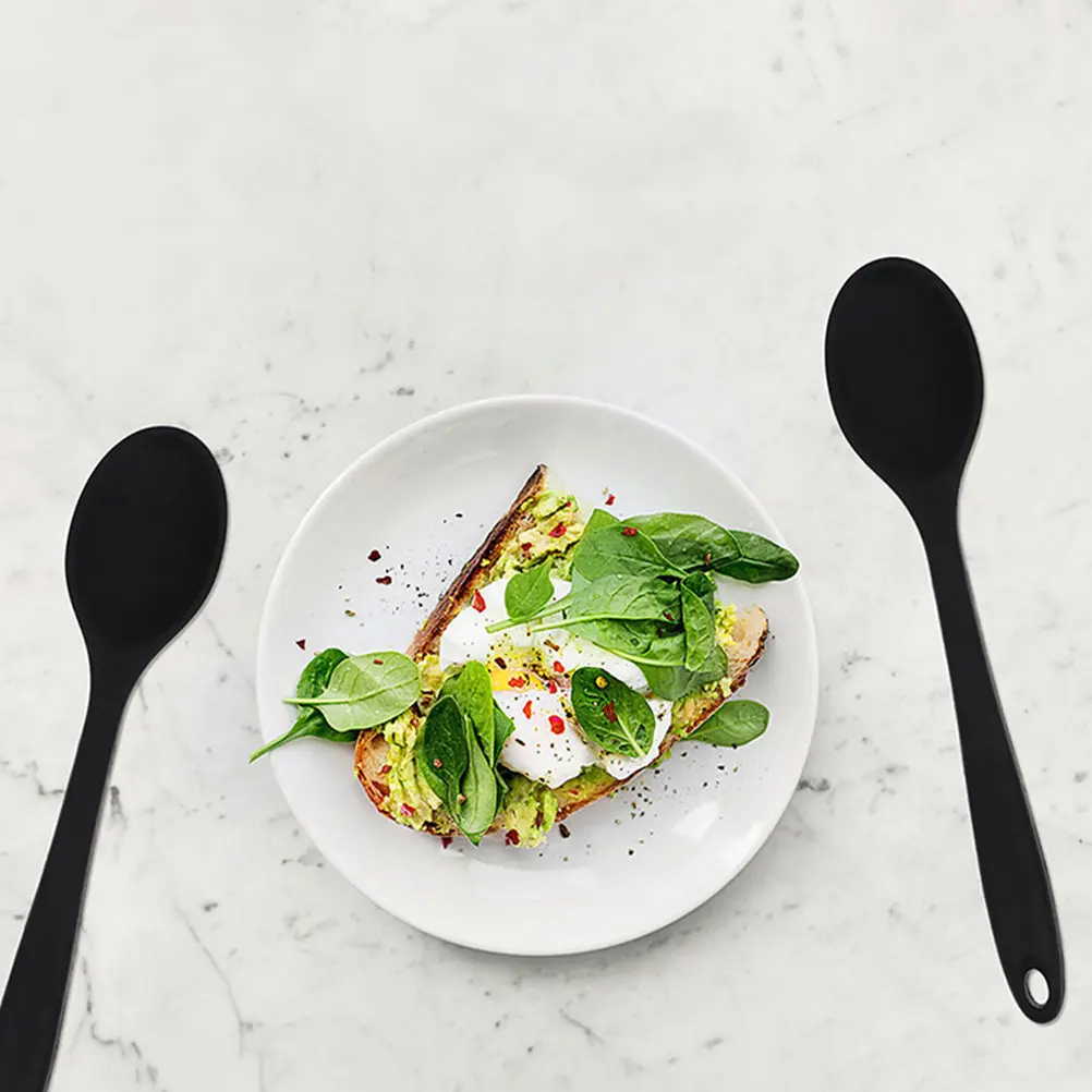 Фото Силиконовая кухонная ложка, портативная, термостойкая, многофункциональная, для перемешивания, приправления и сервировки, подходит для антипригарной посуды. №5