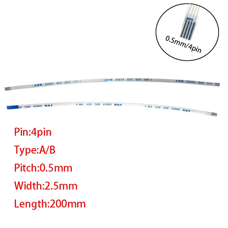 

20cm 4Pin FFC FPC Wire AWM 20624 80C 60V VW-1 A B Type Flat Flexible Cable Same Side Opposite Side