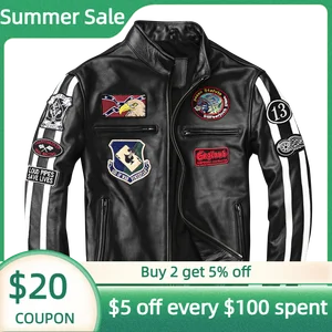 2022 Черная Мужская Байкерская кожаная куртка размера плюс XXXXL с воротником-стойкой из натуральной воловьей кожи, Осеннее приталенное короткое натуральное пальто