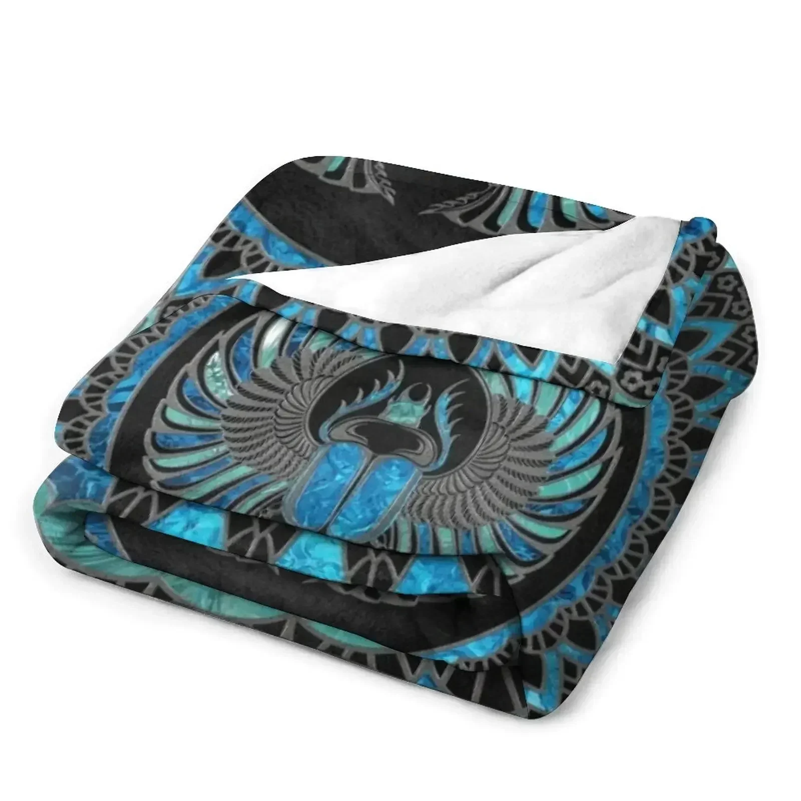 Египетский жук-скарабей - золотое и синее стеклянное одеяло мягкий плюшевый плед