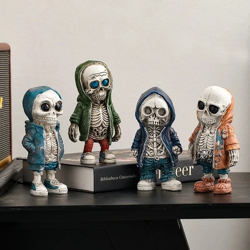 

Gothic Skeleton Figurines Cool Resin Hand Crafts Statue Skull Halloween Skull Horrible Ornaments for Home Desk TV Cabinet Decor