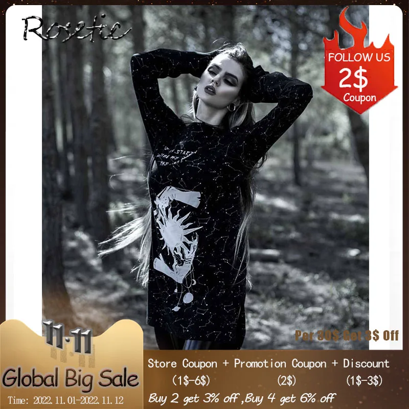 

Gothic Dark Long Turtleneck Sweatshirt Stars Full Print Pattern Women's Autumn and Winter Long Sleeve Long Sweater
