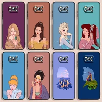 beautiful princess phone case for xiaomi poco f1 x2 f2 x3 c3 m3 f3 x4 m4 f4 pro 5g 4g nfc gt black luxury silicone funda cover