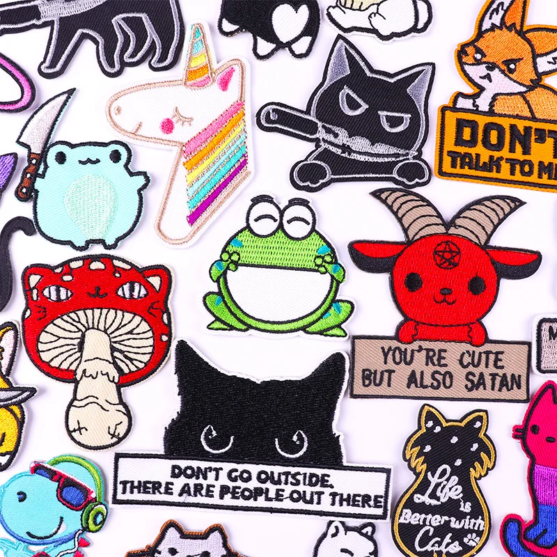 

Cartoon Cat Embroidery Patch Animal Stripe Applique Iron On Patches On Clothes Cute Frog Unicorn Patches For Clothing Sticker