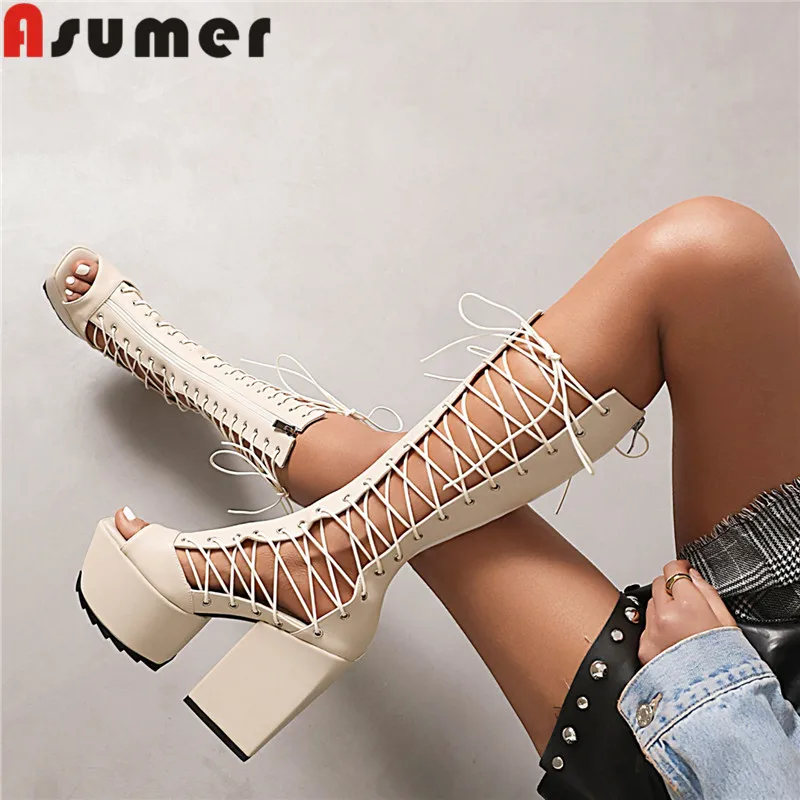 

ASUMER 2022 Size 35-46 New Peep Toe Microfiber Platform Sandals Women Super High Heels Shoes Summer Ladies Party Shoes