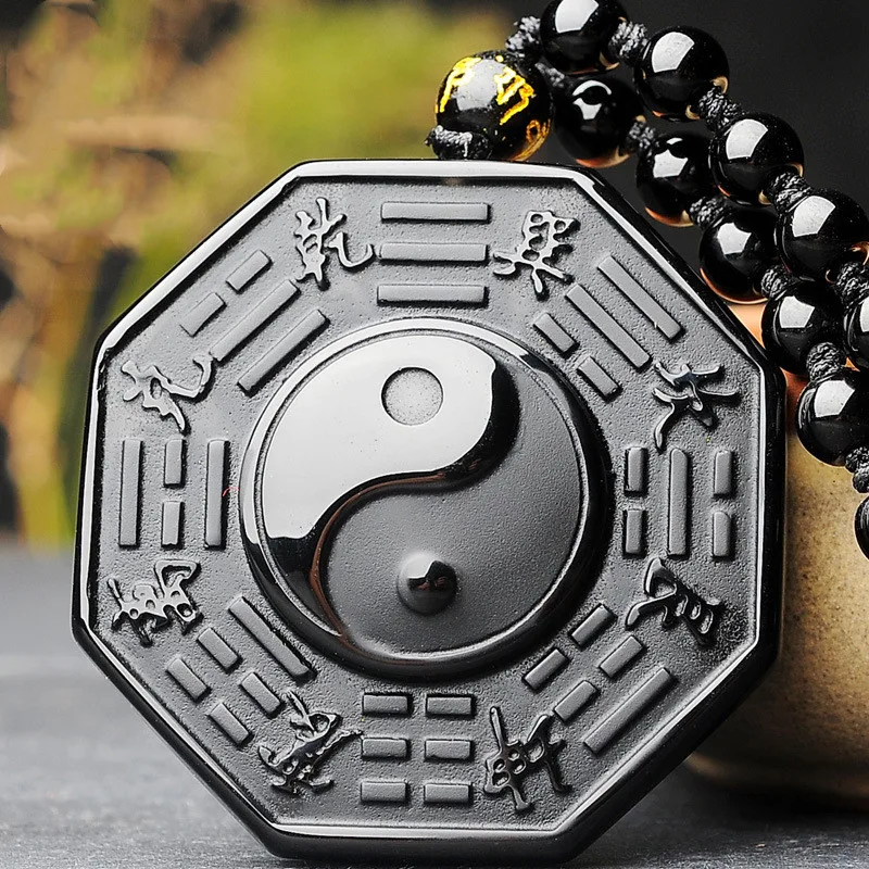 

Natural Black Obsidian Yin Yang Bagua Pendant Fashion Boutique Jewelry Men's and Women's Life Year Necklace Gift Accessories