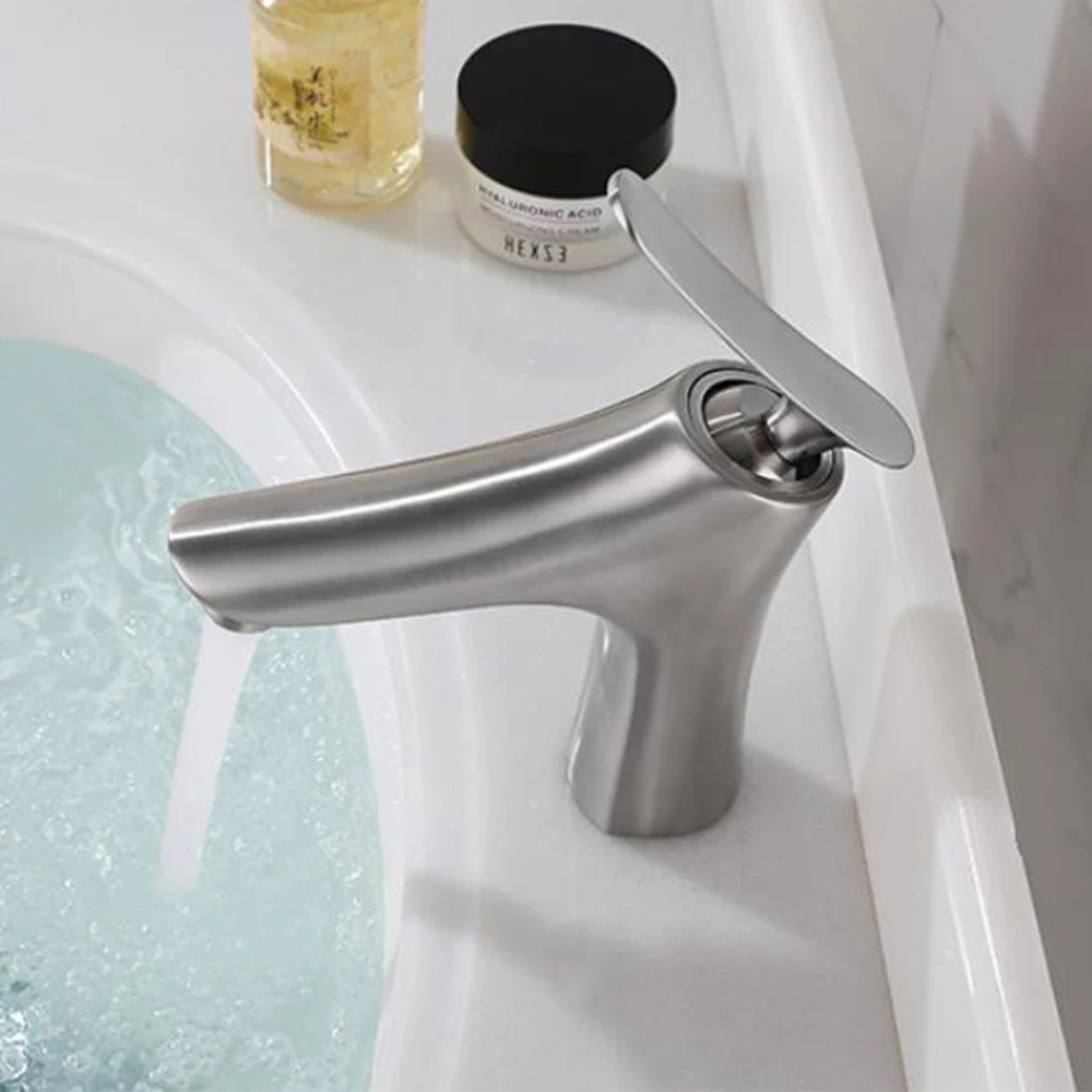 

Washing room basin faucet material stainless steel single handle mixer water cold & hot ceramic valve core suitable for bathroom