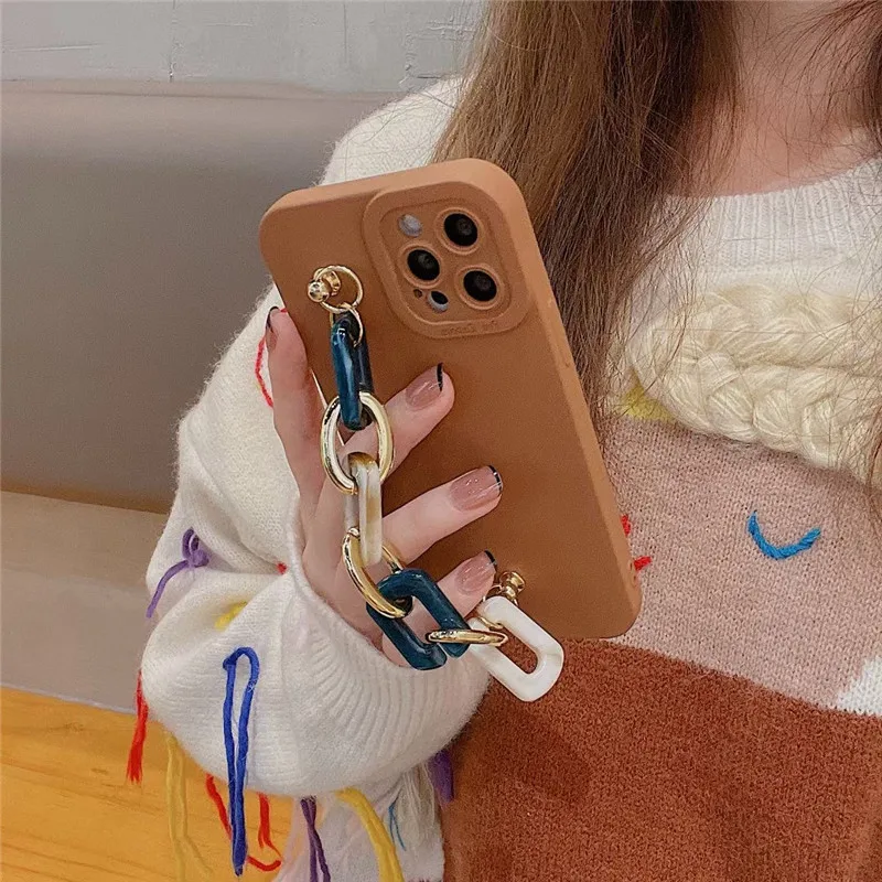 Роскошный Мраморный чехол на запястье однотонный мягкий для iPhone 13 12 11 Pro Max XS XR X 8 7