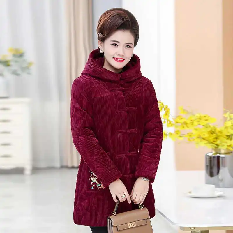 Corduroy Winter Coat Women Puffer Jacket Winter New Korean Style Long Ladies Over-the-knee Cotton Padded Jacket Keep Warm