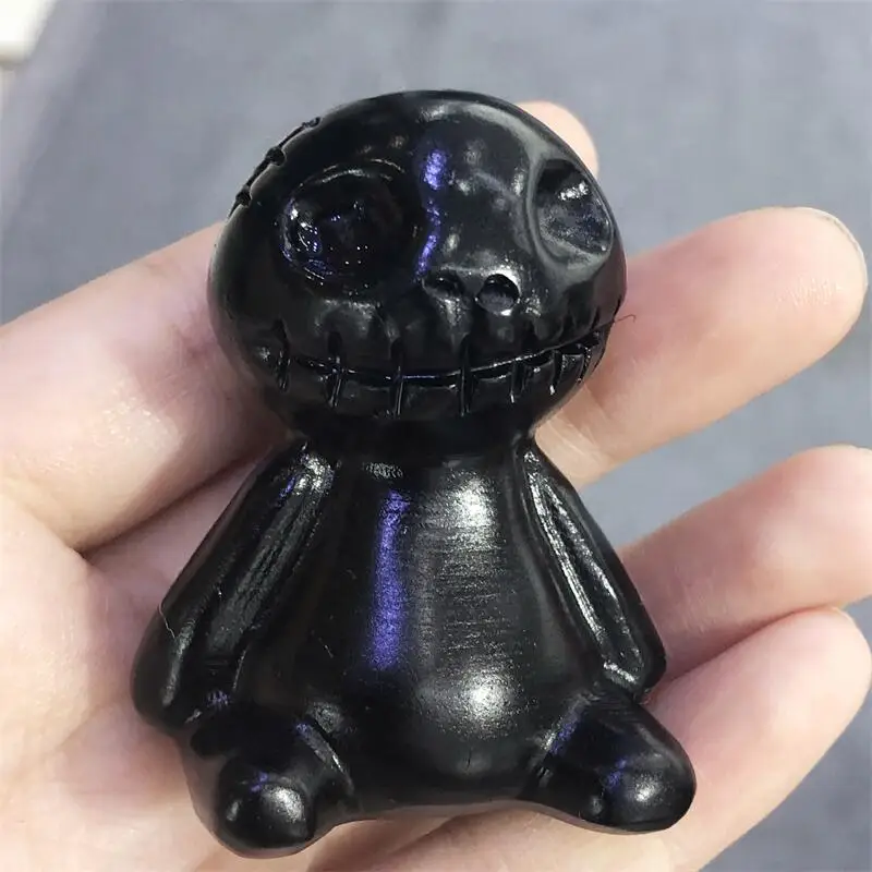 

Natural Obsidian Crystal Quartz Hand Carved Cute Cartoon Halloween Ghost Craft Home Decor Christmas Gifts