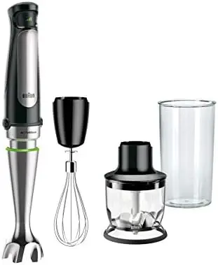 

MQ7035X 3-in-1 Immersion Hand, Powerful 500W Stainless Steel Stick Blender Variable Speed + 2-Cup Food Processor, Whisk, Beaker,