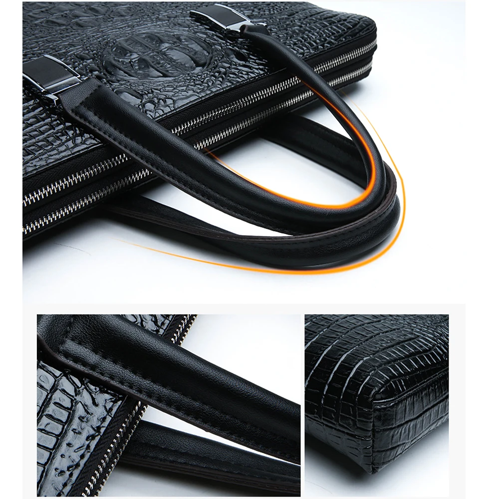 Business Briefcase Bag Gifts For Men Crocodile Pattern Handbag Messenger Shoulder Bags With Strap For Men Durable Office Bag