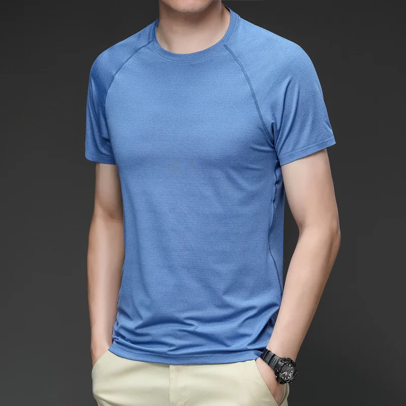 

Футболка мужская Тонкая дышащая, Спортивный Повседневный Топ с коротким рукавом, модная быстросохнущая однотонная, для фитнеса