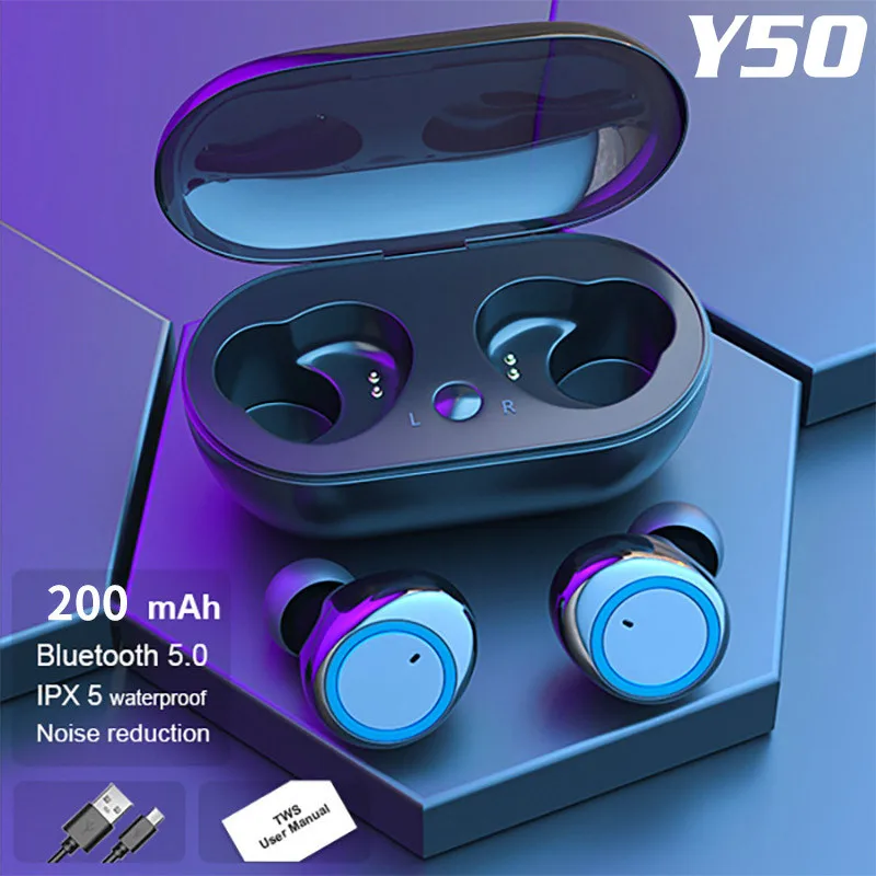 

Y50 Bluetooth headset TWS binaural in ear 5.0 touch intelligent noise reduction stereo wireless sports headset