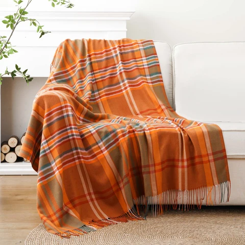 Battilo оранжевое одеяло в клетку буйвола для дивана супер мягкие искусственные кашемировые одеяла с кисточкой осенний Декор броши