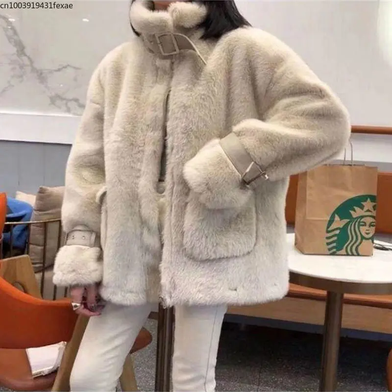 Faux Fur Coat Women 2022 Thick Winter Casual Jacket  Rabbit Fur Coats Warm Furry Loose Outwear Ladies Trendy Parka