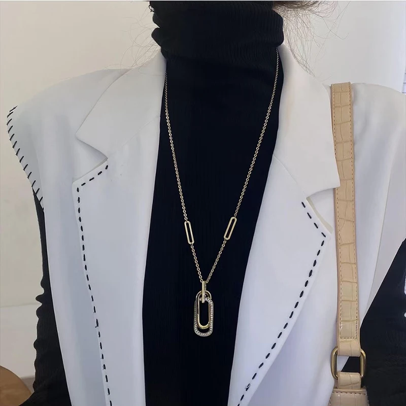 Осенняя подвеска в виде двух колец длинное простое корейское ожерелье женское
