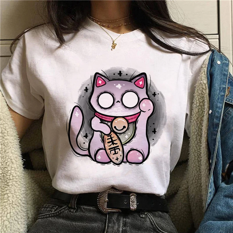 

Women Tshirt Female Cartoon Cat Tops Tees Short Sleeve Casual Ulzzang Kawaii Harajuku Tee Shirt Vintage Women T-shirt Clothes