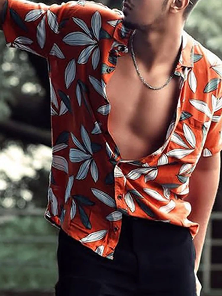 

Hawaii Summer Beach Floral Print Men Shirt Casual Turn-down Collar Button Man Tops Shirt Spring Short Sleeve Loose Male T-shirts