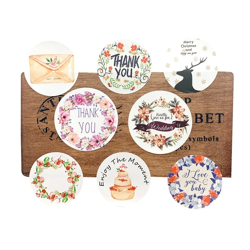 

120pcs/lot Thank You Round Colored Wreath Creative Handmade Adhesive Packaging Sealing Label Sticker DIY Gift Stickers