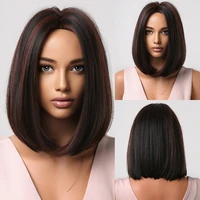 alan eaton short straight black highlight red mixed bob synthetic wigs middle part wigs for women daily cosplay heat resistant