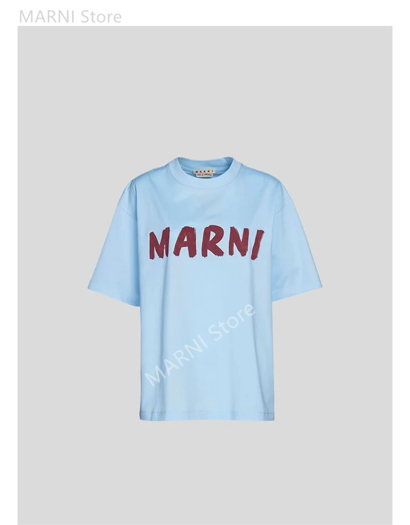 

MARNI 2023 new Women's crewneck Logo short-sleeved T-shirt Women T-shirt High Quality Cotton Fashion T Shirt Women Clothing