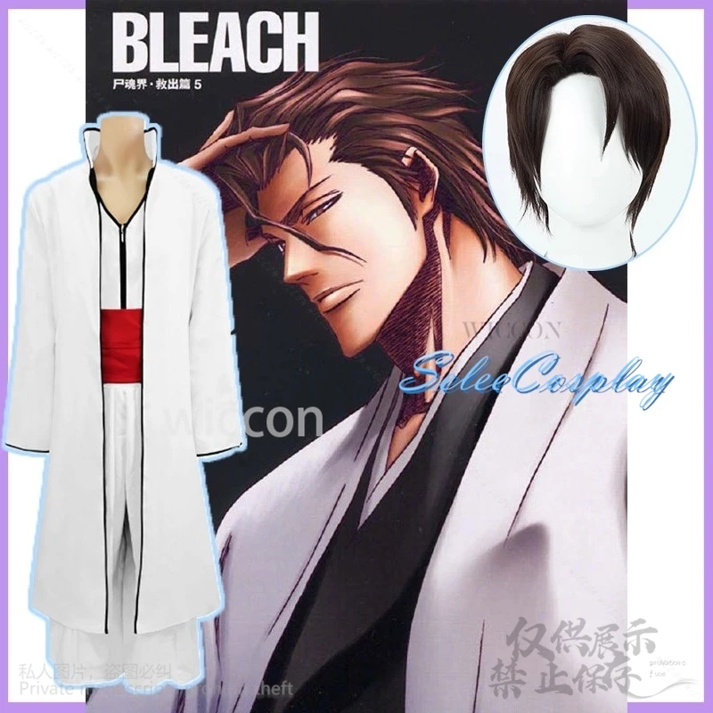 Аниме Bleach Косплей Aizen Sousuke Костюм Японское Кимоно Униформа Короткие Парики