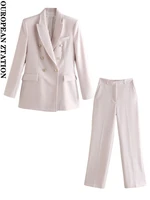pailete women 2022 fashion flap pockets double breasted fitted blazer coat or high waist side pockets masculine wide leg pants